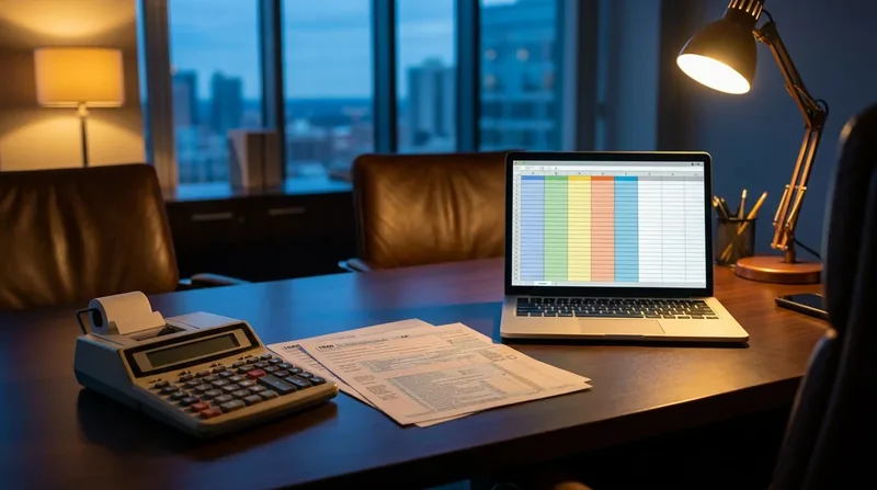 Calculator, tax forms and a spreadsheet on a laptop at dusk, New Jersey S Corp Election